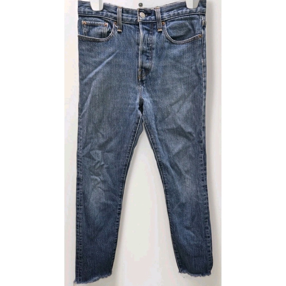 Levis 501 Skinny Jeans White Oak Cone Denim Medium Wash Raw Hem 27